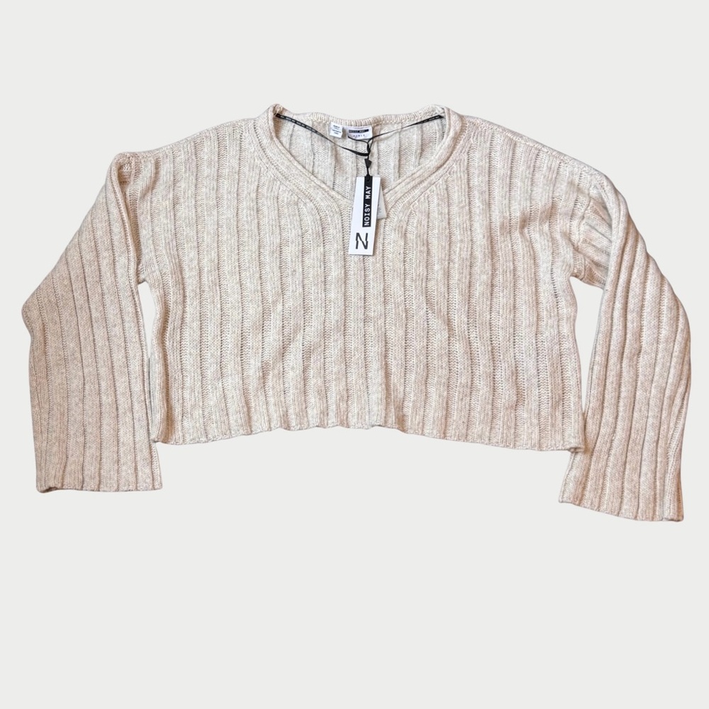Sweater Cropped Long Sleeve V Neck